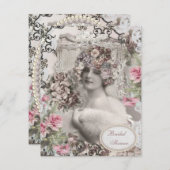 ヴィンテージ花嫁とジュエリー&フラワーズブライダルシャワー 招待状 (正面/裏面)