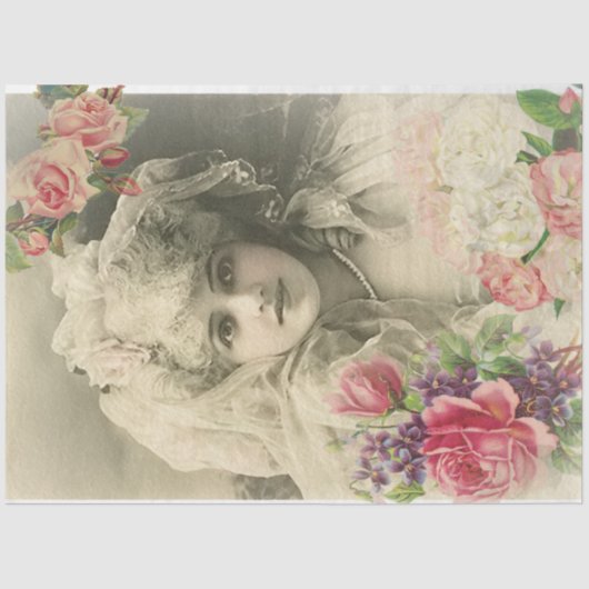 ヴィンテージ花嫁とバラ 薄葉紙 (正面)