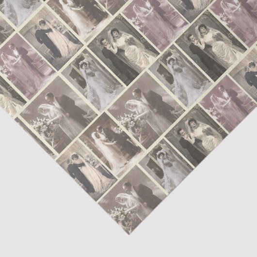 ヴィンテージ花嫁と新郎の肖像 - ウェディングコラージュ 薄葉紙 (詳細)