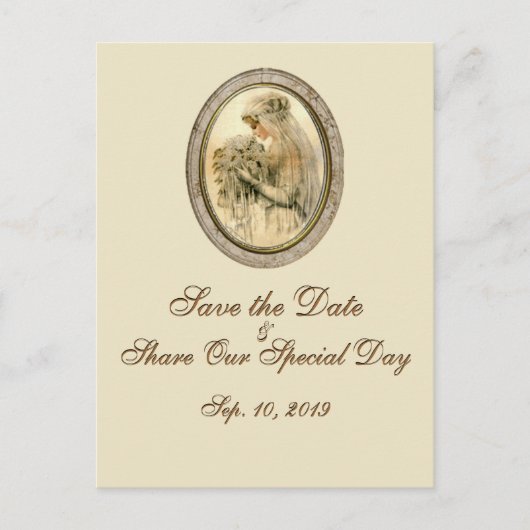 ヴィンテージ花嫁の日付名を感謝してい戻しに保存 案内ポストカード (正面)