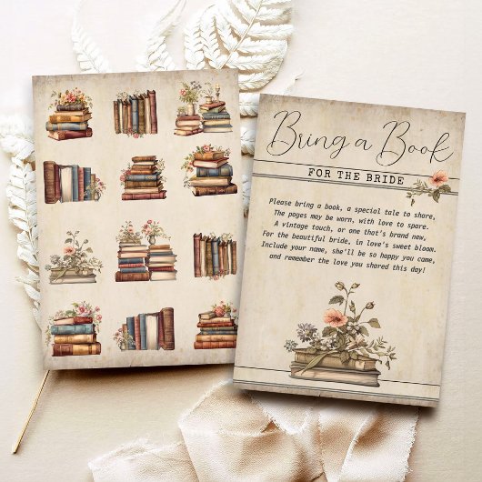 ヴィンテージ花嫁の本を持って来るブライダルシャワー エンクロージャーカード