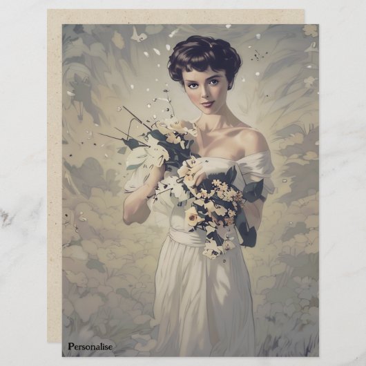 ヴィンテージ花嫁フローラパーソナル1920sスクラップブックペーパー (正面/裏面)