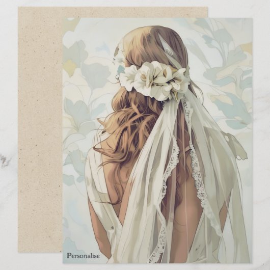 ヴィンテージ花嫁ホワイトフラワーズヴェイルスクラップブック紙 (正面/裏面)