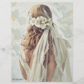 ヴィンテージ花嫁ホワイトフラワーズヴェイルスクラップブック紙 (正面)