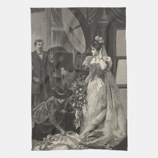 ヴィンテージ花嫁、ブライダルポートレートと写真家 キッチンタオル (縦)