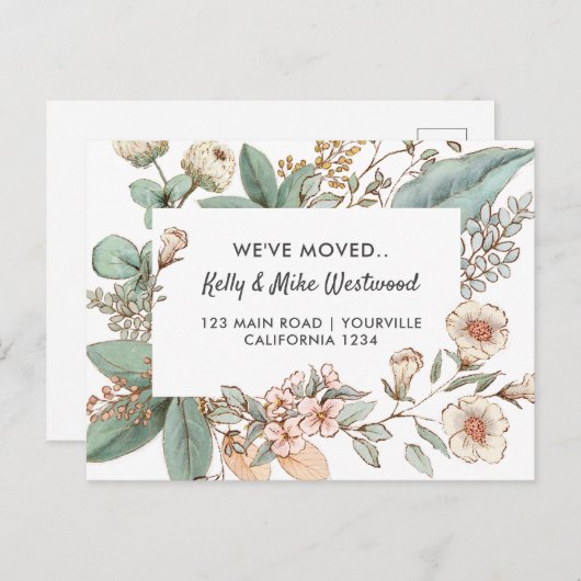 ヴィンテージ花我々が移動した新しいアドレス新しい家 ポストカード (正面/裏面)