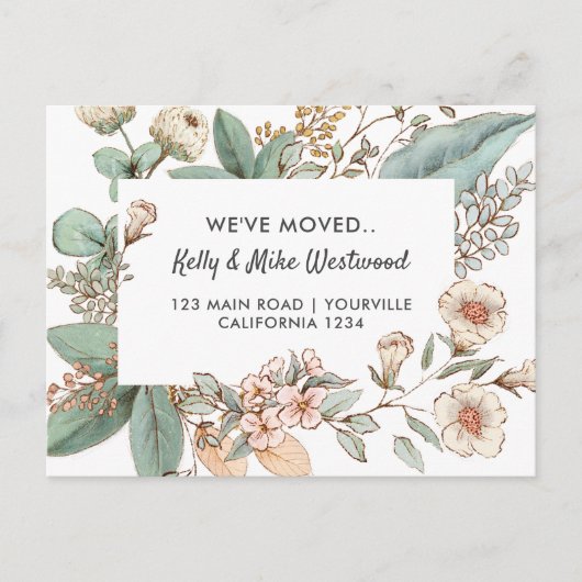 ヴィンテージ花我々が移動した新しいアドレス新しい家 ポストカード (正面)