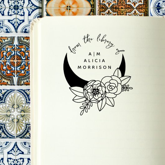 ヴィンテージ花文台本カスタム図書室 ラバースタンプ