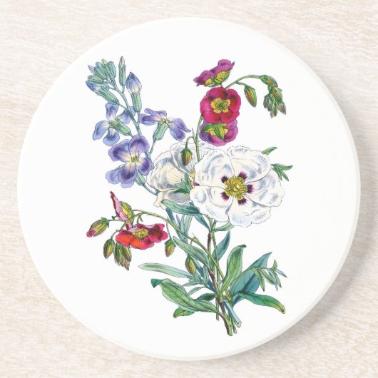 ヴィンテージ花束水彩画 コースター (正面)