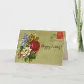 ヴィンテージ花束緑メールと赤スタンプ カード (正面)