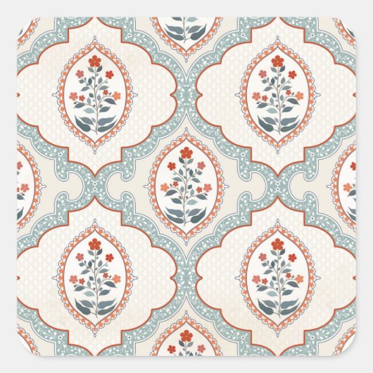 ヴィンテージ花枝、インディアン織物。 スクエアシール (正面)