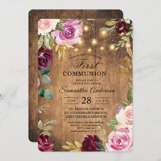 ヴィンテージ花枠灯付き美しい 招待状 (正面/裏面)