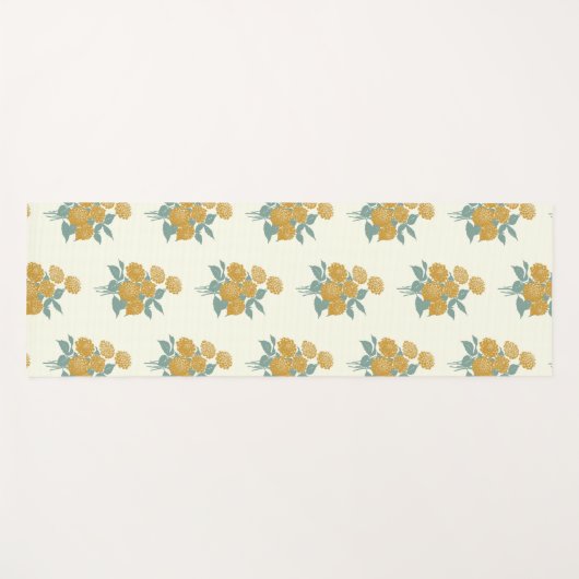 ヴィンテージ花柄オータムマスタードイエロー ヨガマット (正面(横))