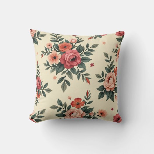 ヴィンテージ花柄クラシック優雅 クッション (正面)