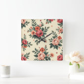 ヴィンテージ花柄クラシック優雅 スクエア壁時計 (ホーム)