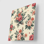 ヴィンテージ花柄クラシック優雅 スクエア壁時計 (傾斜)