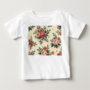 ヴィンテージ花柄クラシック優雅 ベビーTシャツ