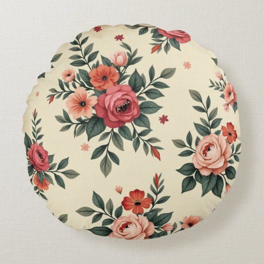 ヴィンテージ花柄クラシック優雅 ラウンドクッション (正面)