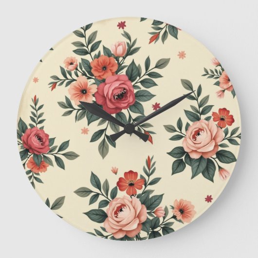 ヴィンテージ花柄クラシック優雅 ラージ壁時計 (正面)