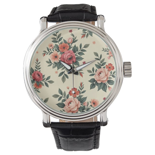 ヴィンテージ花柄クラシック優雅 腕時計 (正面)