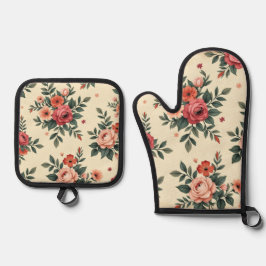 ヴィンテージ花柄クラシック優雅 鍋つかみ&鍋敷きセット