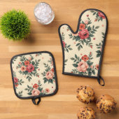 ヴィンテージ花柄クラシック優雅 鍋つかみ&鍋敷きセット (トップダウン)