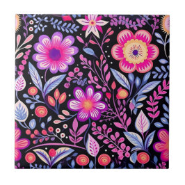 ヴィンテージ花柄パープルフラワーシャビーシック タイル