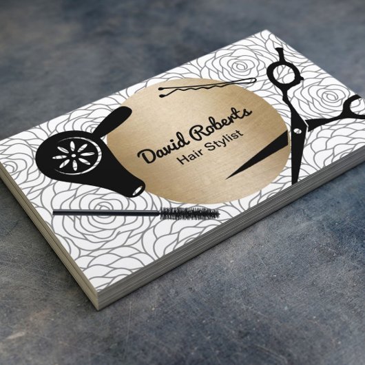 ヴィンテージ花柄金ゴールド円美容師 名刺