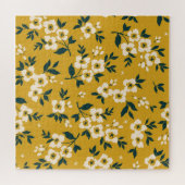 ヴィンテージ花柄、小さな白い花。 ジグソーパズル (横)