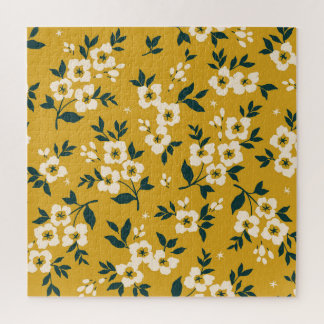 ヴィンテージ花柄、小さな白い花。 ジグソーパズル