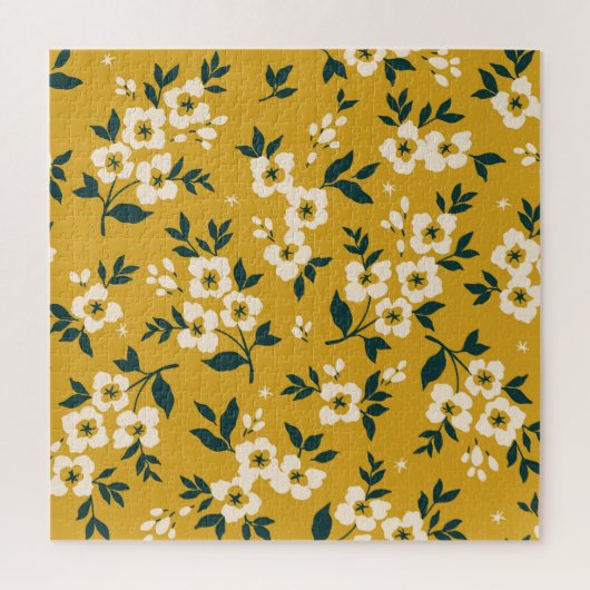 ヴィンテージ花柄、小さな白い花。 ジグソーパズル (縦)