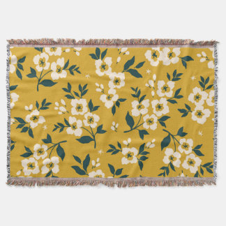 ヴィンテージ花柄、小さな白い花。 スローブランケット