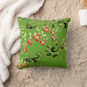 ヴィンテージ花柄（赤とリンゴ緑） クッション (ブランケット)