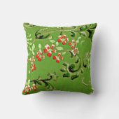 ヴィンテージ花柄（赤とリンゴ緑） クッション (裏面)