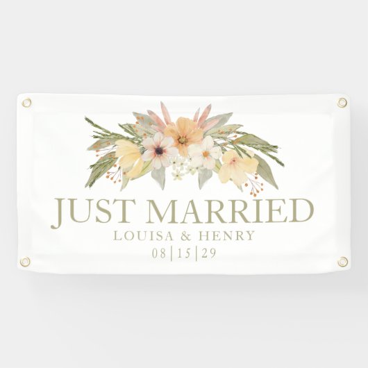 ヴィンテージ花模様たった今結婚しましたカーバナー 横断幕 (横)