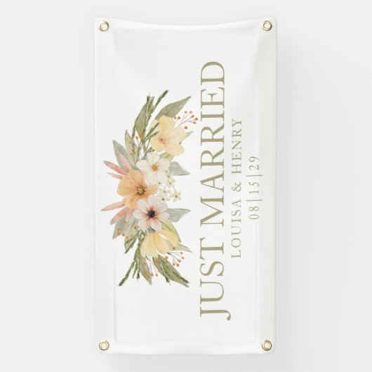 ヴィンテージ花模様たった今結婚しましたカーバナー 横断幕 (縦)
