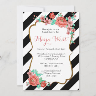 ヴィンテージ花模様とグリッター招待状 招待状