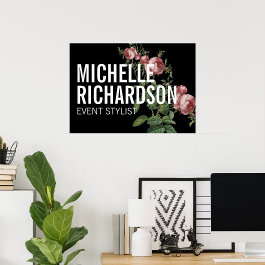 ヴィンテージ花模様はっきりした文字オンブラックポスター ポスター (ホームオフィス)