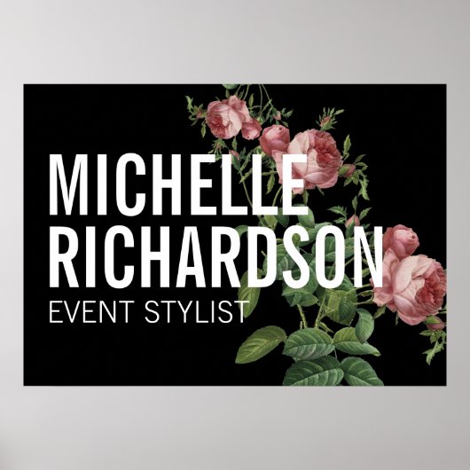 ヴィンテージ花模様はっきりした文字オンブラックポスター ポスター (正面)