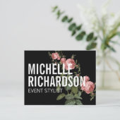 ヴィンテージ花模様はっきりした文字オンブラックポストカード ポストカード (スタンド正面)