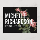 ヴィンテージ花模様はっきりした文字オンブラックポストカード ポストカード (正面)