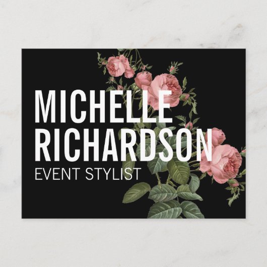 ヴィンテージ花模様はっきりした文字オンブラックポストカード ポストカード (正面)