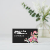 ヴィンテージ花模様はっきりした文字オンブラック 名刺 (スタンド正面)