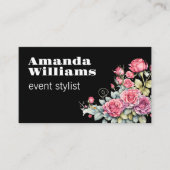 ヴィンテージ花模様はっきりした文字オンブラック 名刺 (正面)