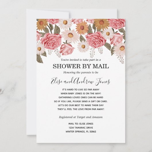 ヴィンテージ花模様シャワーバイメール長距離 招待状 (正面)