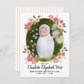 ヴィンテージ花模様デイジーベビー出産の発表 案内ポストカード (正面/裏面)