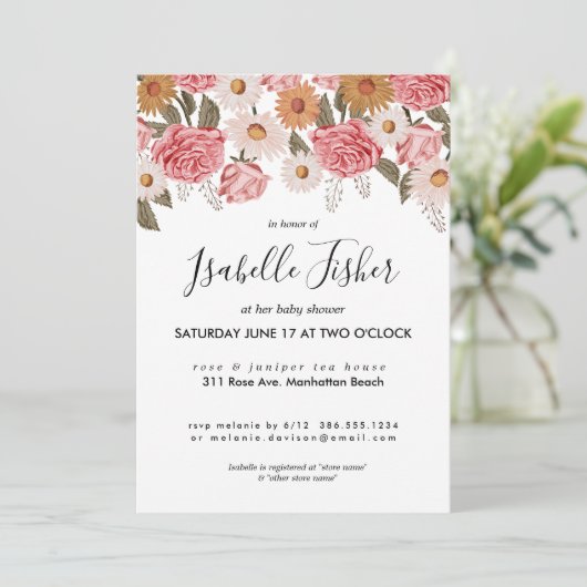 ヴィンテージ花模様ベビーシャワー 招待状 (スタンド正面)