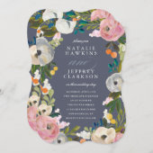 ヴィンテージ花模様結婚式招待状 招待状 (正面/裏面)