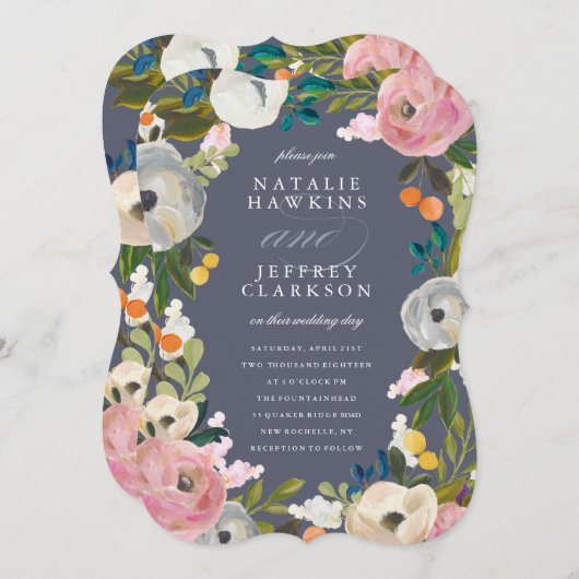 ヴィンテージ花模様結婚式招待状 招待状 (正面/裏面)