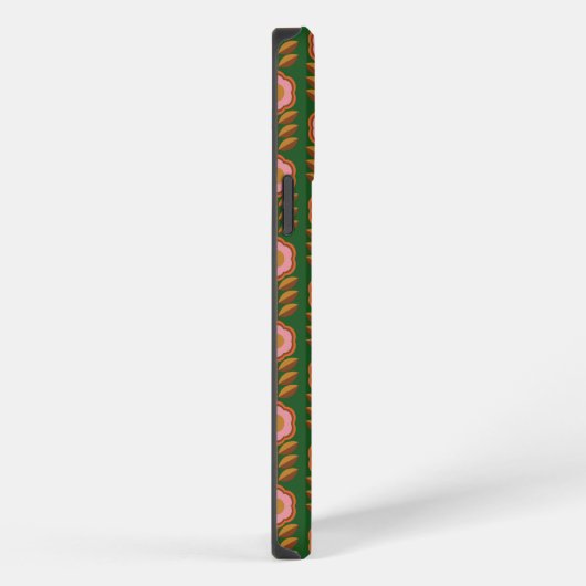 ヴィンテージ花模様、ピンクの緑のレトロ iPhoneケース (右側面)